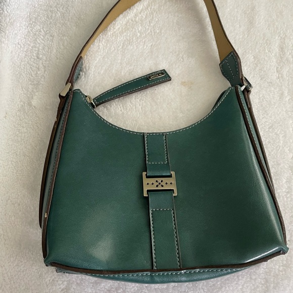 Teal Vegan Leather Nylon Shoulder Bag - Picture 1 of 6